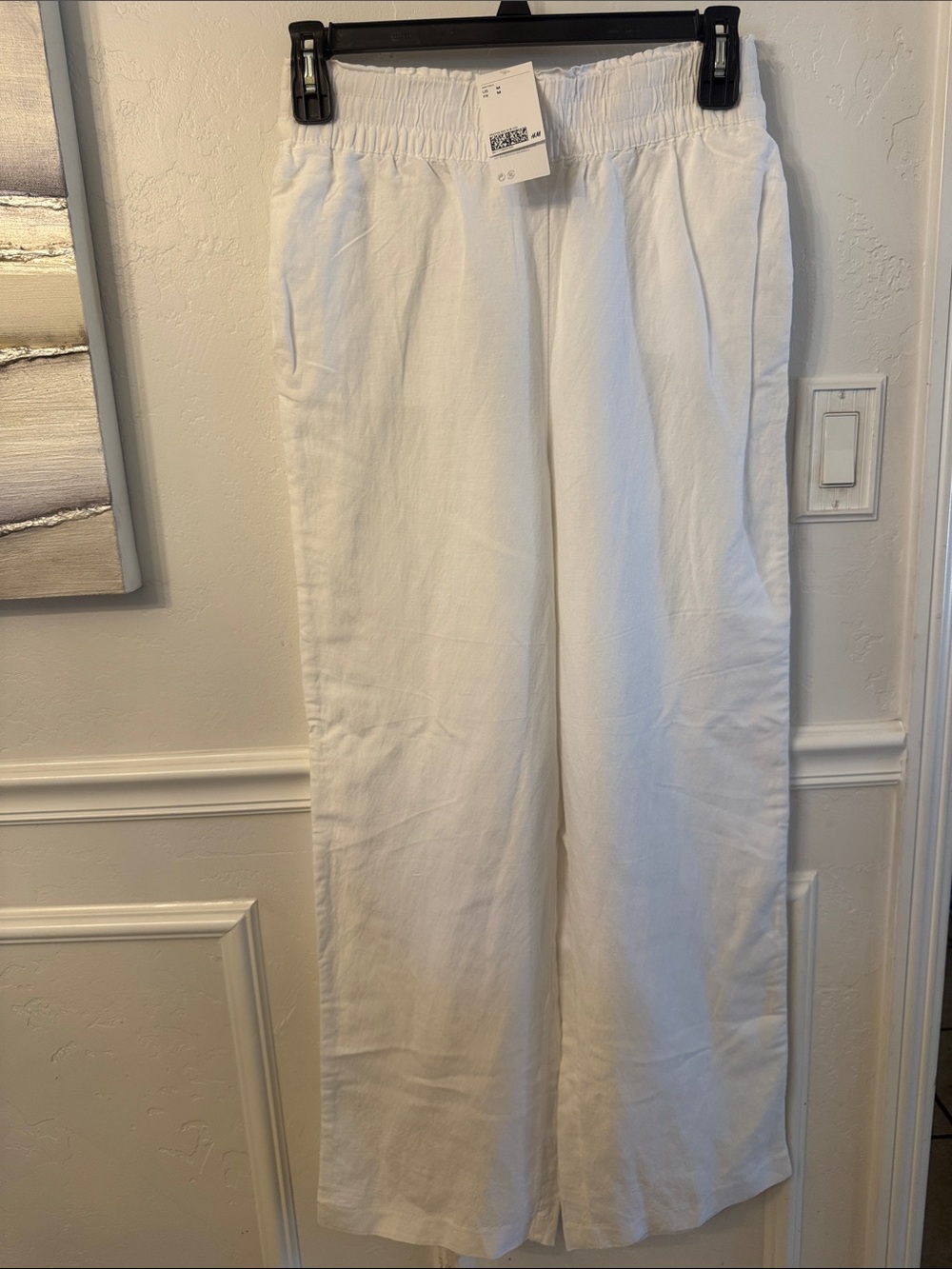 NWT H&M Women’s White Linen Elastic-Waist Pants